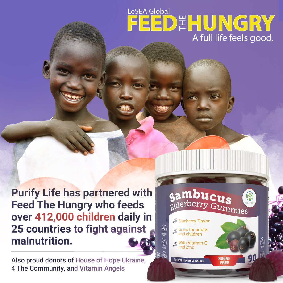 Gummy de sureau Purify Life, dosage recommandé sur l'emballage