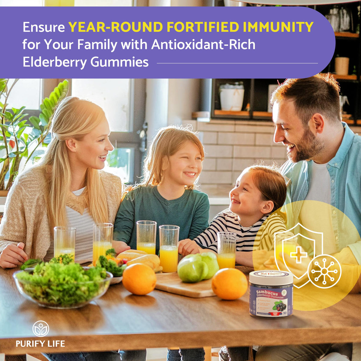 Gummy de sureau Purify Life, présentation des gummies sur une table