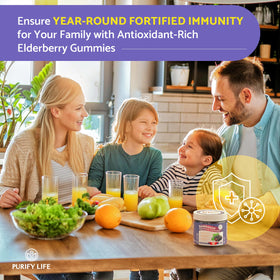 Gummy de sureau Purify Life, présentation des gummies sur une table