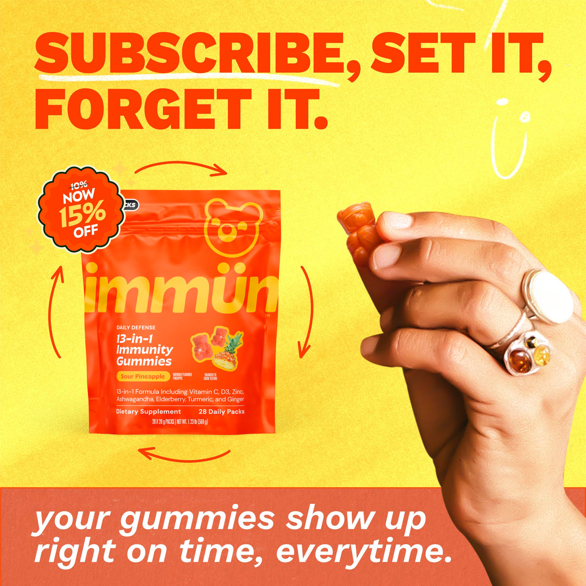 Gummy de vitamine C Grüns sur une table en bois