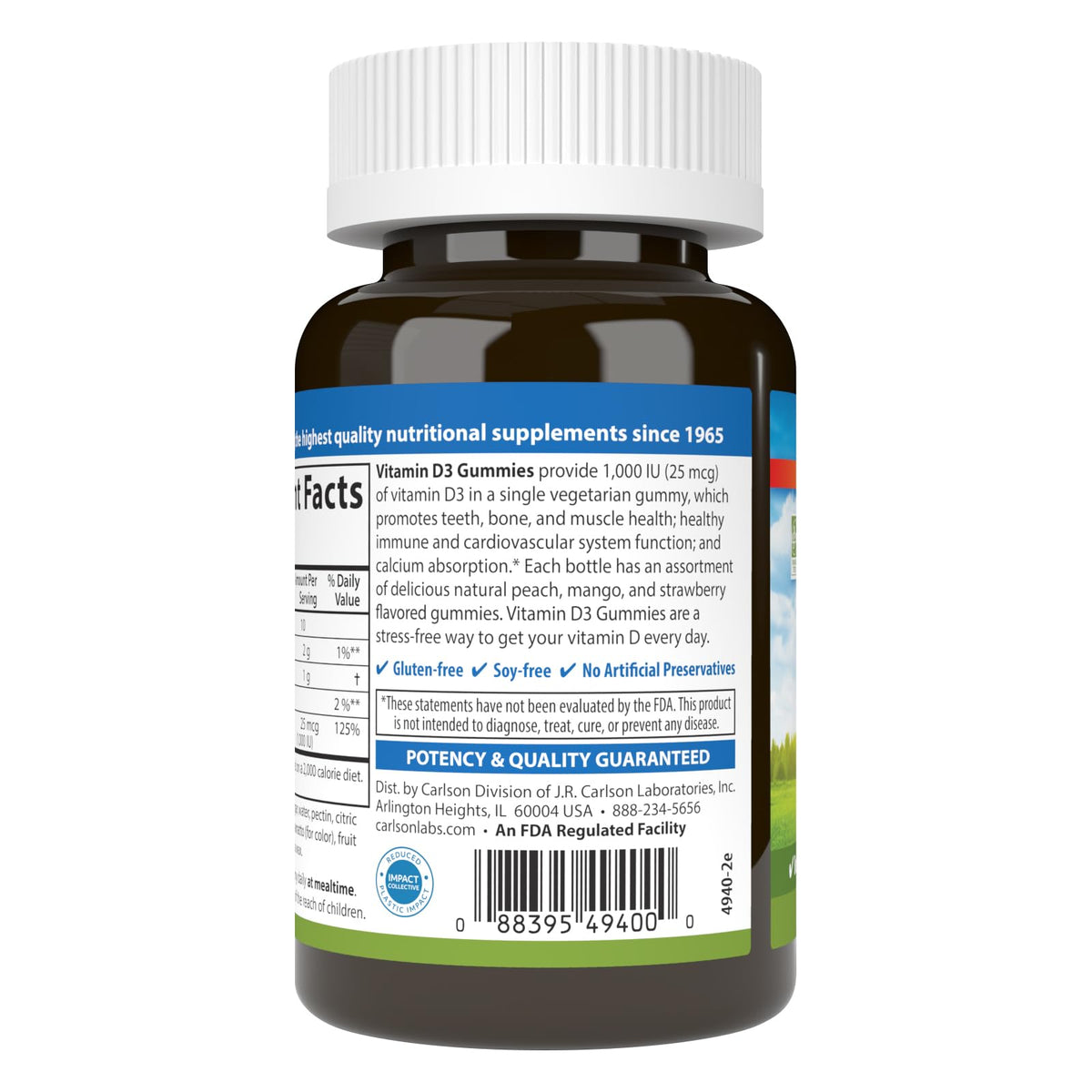 Gummy de vitamine D3 Carlson en gros plan