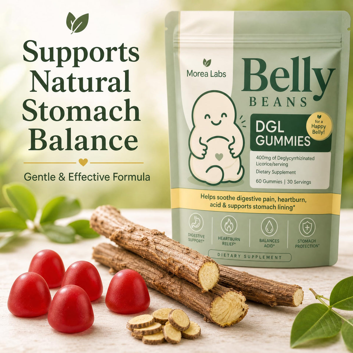 Gummy DGL de Morea Labs, détail du goût baie