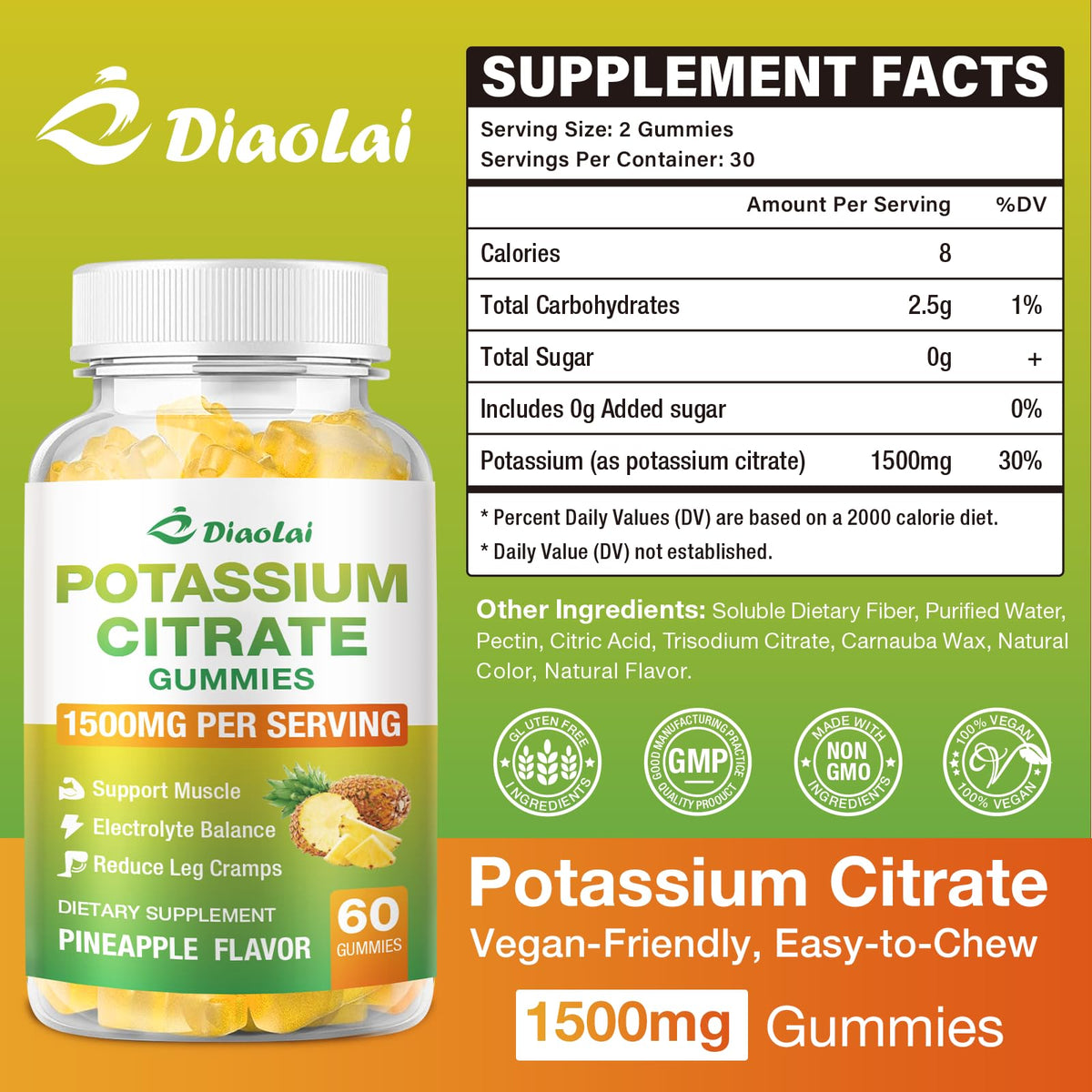 Gummy DIAOLAI Citrate de Potassium 1500mg vue de près