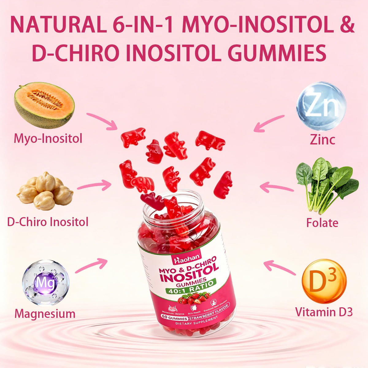 Gummy Haohan à la fraise sur une surface claire