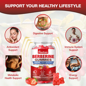 Gummy Haohan Berbérine avec une fraise à côté