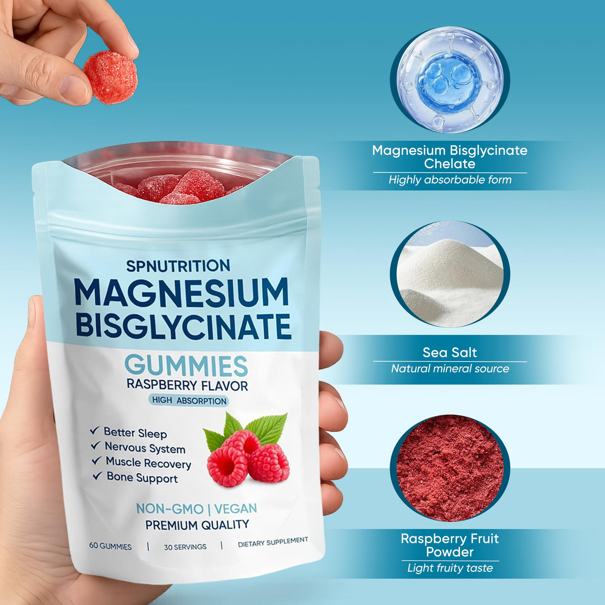 Gummy KOVGOCY de magnésium bisglycinate 400mg, gros plan