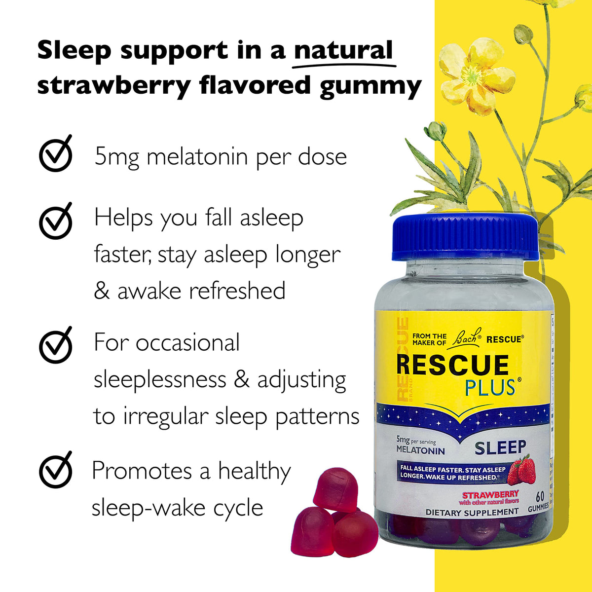 Gummy Melatonin RESCUE, goût fraise, vue de côté