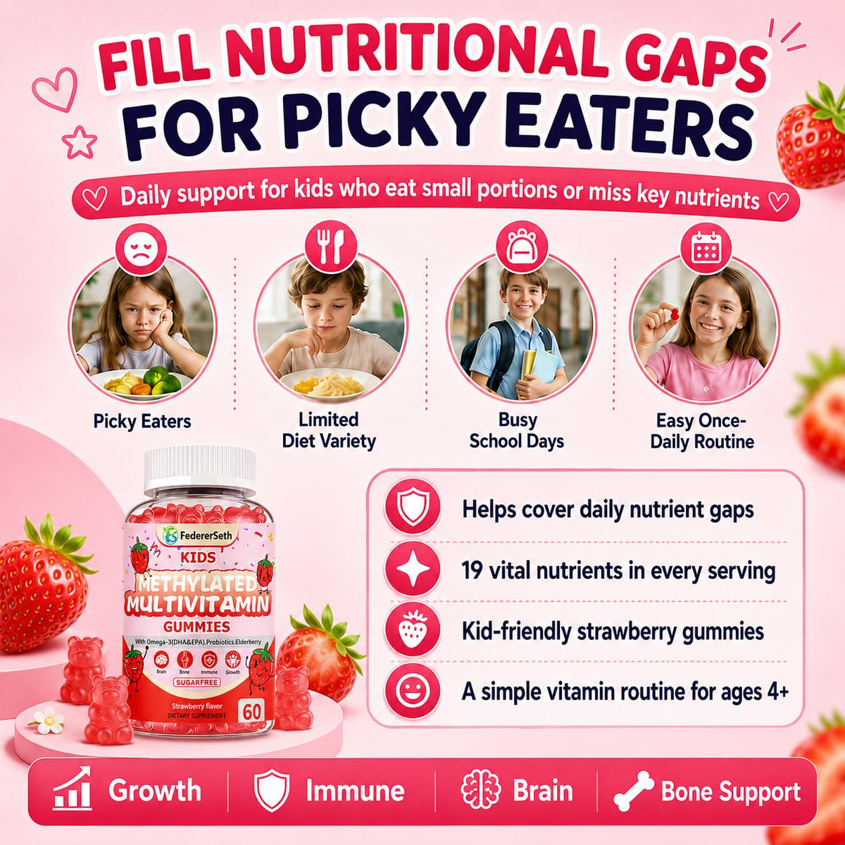 Gummy multivitamine FedererSeth en forme de fraise