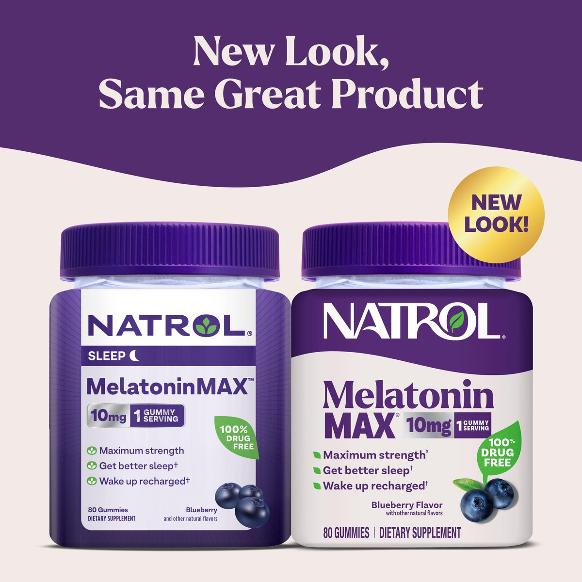 Gummy Natrol MelatoninMax 10 mg à la myrtille sur fond blanc
