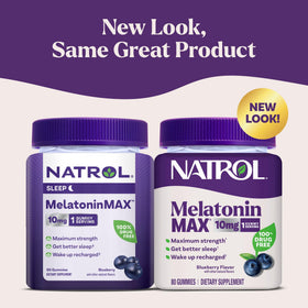 Gummy Natrol MelatoninMax 10 mg à la myrtille sur fond blanc