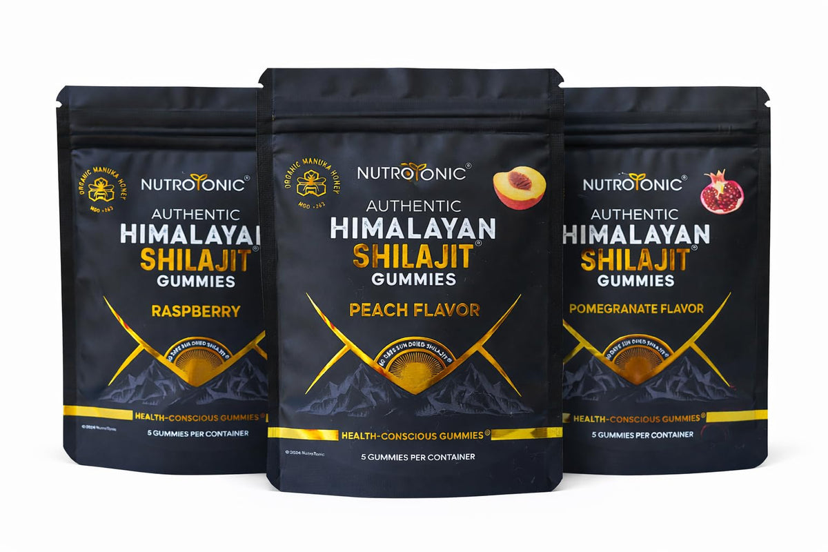 Gummy NutroTonic au Shilajit saveur framboise sur une table