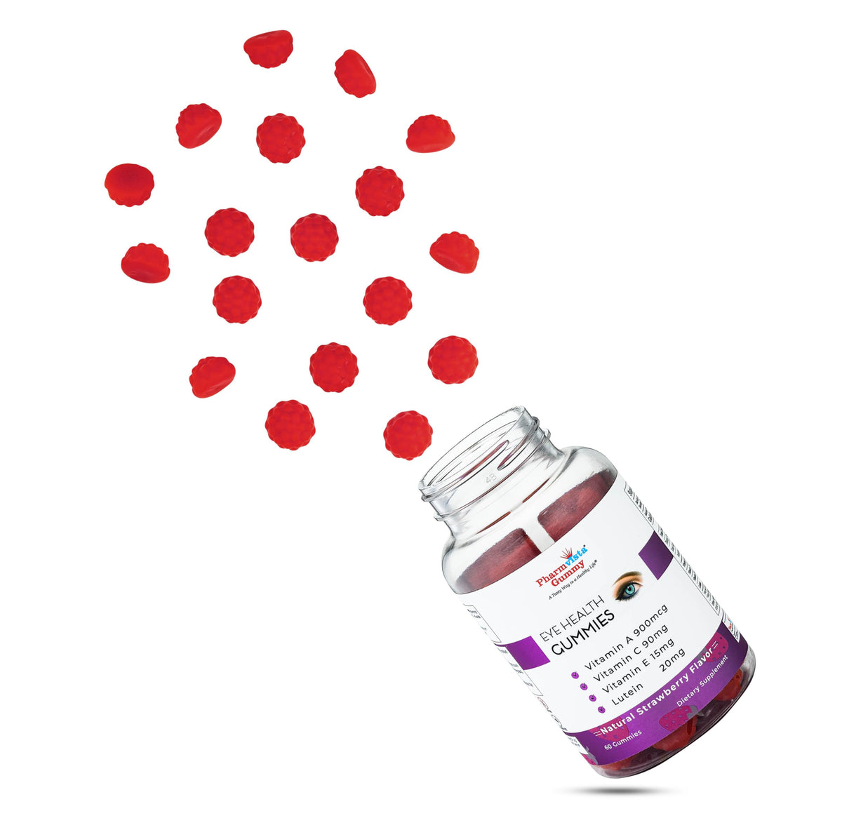 Gummy Pharmvista sur fond coloré avec des fruits