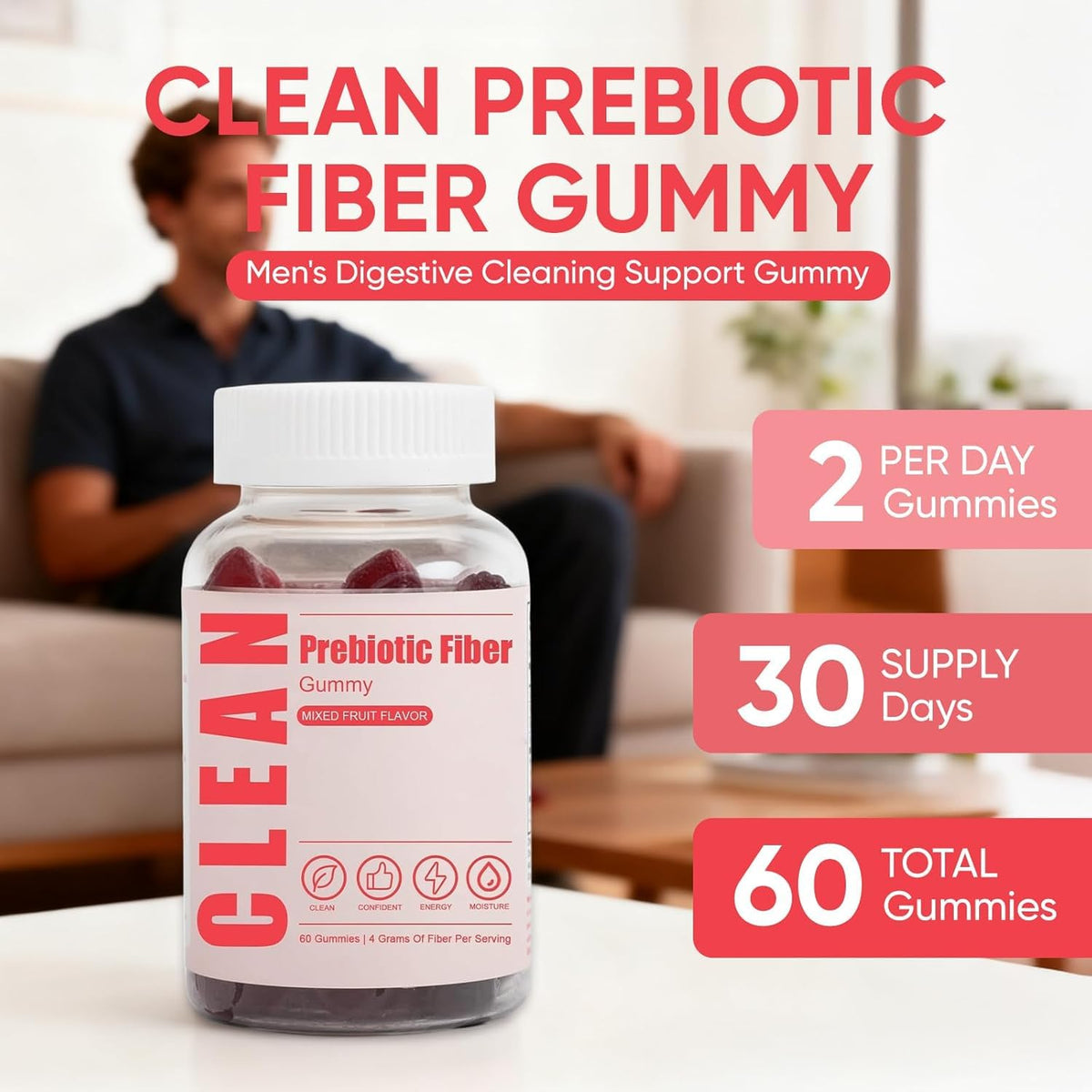 Gummy Prébiotique Propre 6525080 gummies avec fruits en arrière-plan