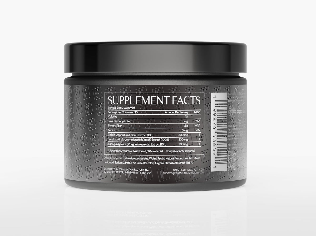 Gummy Shilajit avec Tongkat Ali et Fadogia Agrestis, présentation des ingrédients