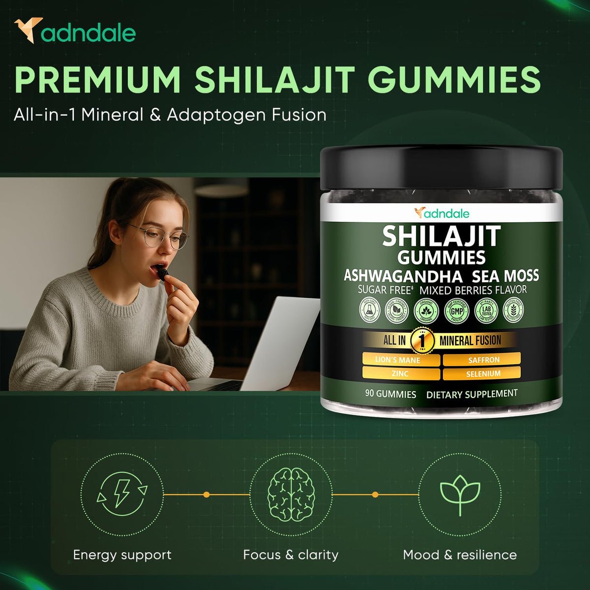 Gummy Shilajit d'Adndale avec mélange de baies