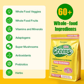 Gummy vert Tecepec avec fruits et légumes en arrière-plan