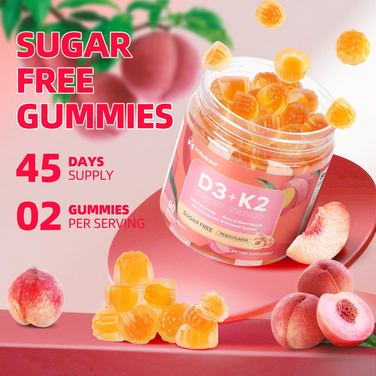 Gummy Vitamine D3 K2 IRIDESICENT dans une main, taille visible