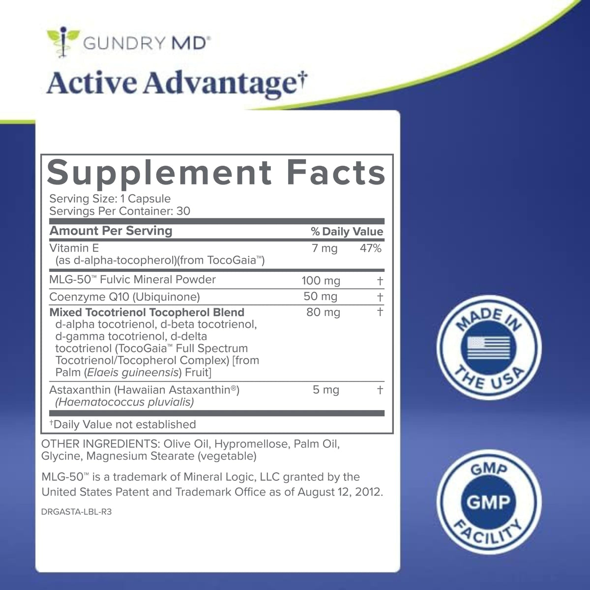 Gundry MD Active Advantage Astaxanthin et CoQ10 emballage