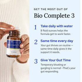Gundry MD Bio Complete 3 avec des ingrédients naturels en arrière-plan