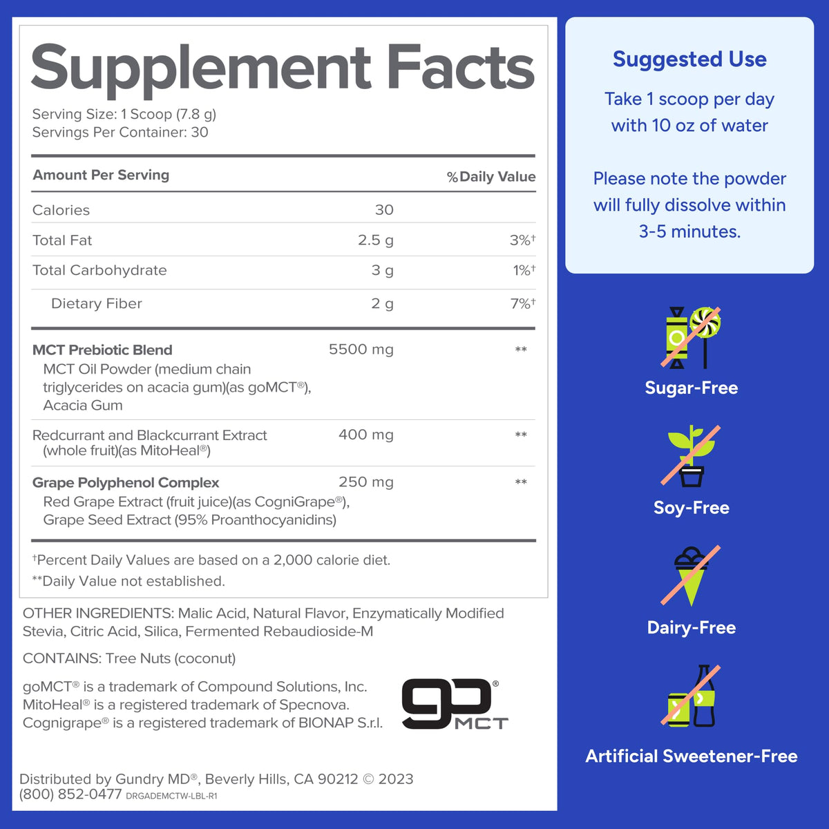 Gundry MD MCT Wellness Powder, détails des ingrédients