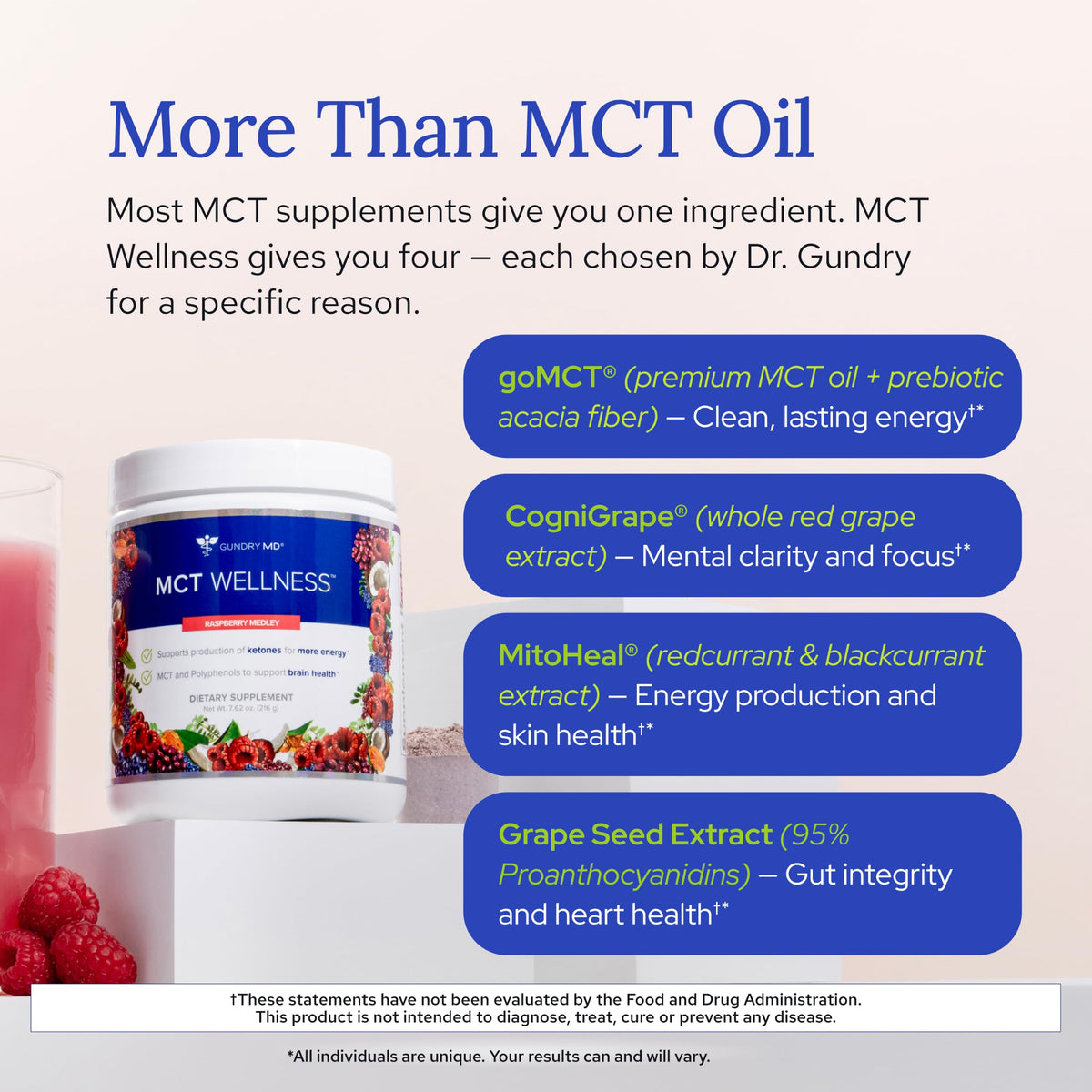 Gundry MD MCT Wellness Powder Framboise avec une cuillère de poudre