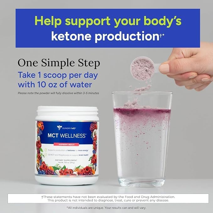 Gundry MD MCT Wellness Powder Framboise en poudre avec un mélangeur