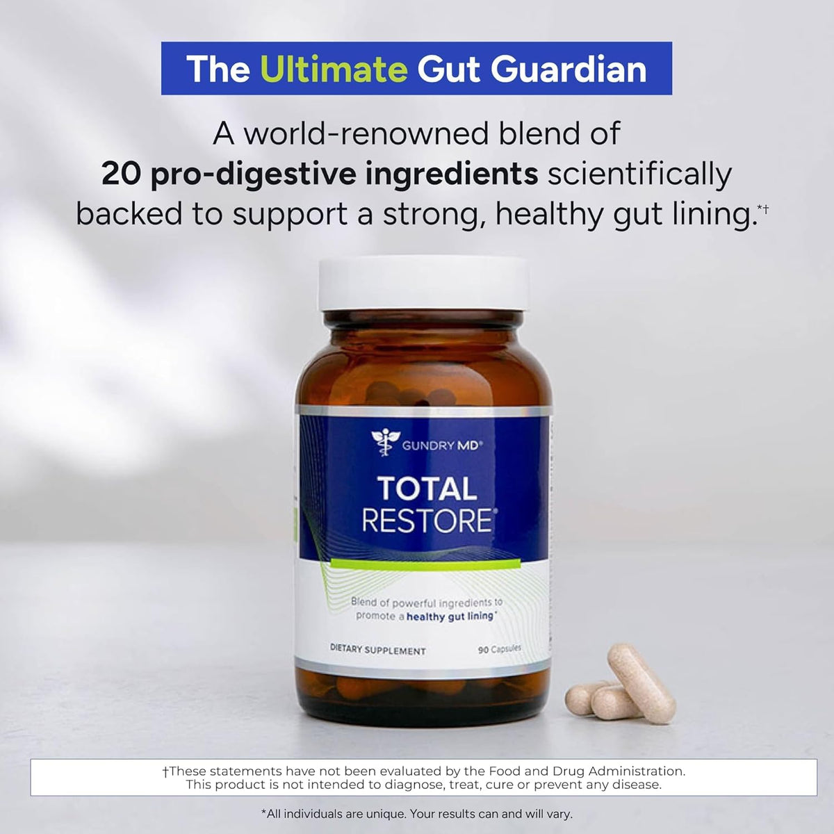 Gundry MD Total Restore capsules sur une table