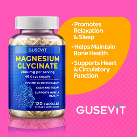 Gusevit Magnésium Glycinate 2500mg capsules sur fond blanc
