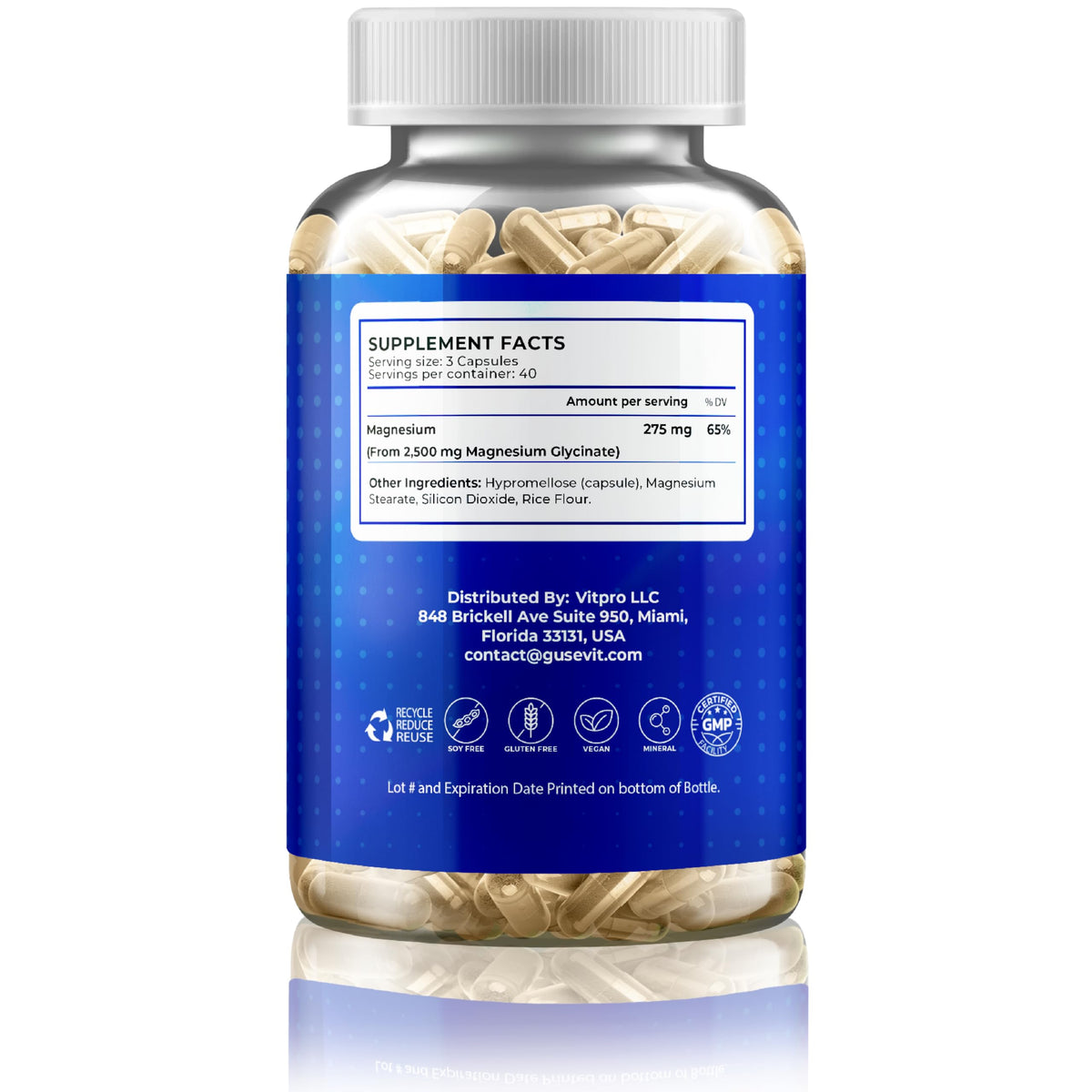 Gusevit Magnésium Glycinate 2500mg flacon avec couvercle