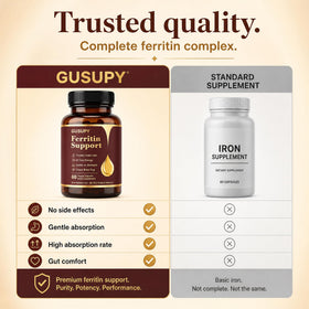 GUSUPY Complément Alimentaire Ferritine Femme, capsules dans un verre d'eau