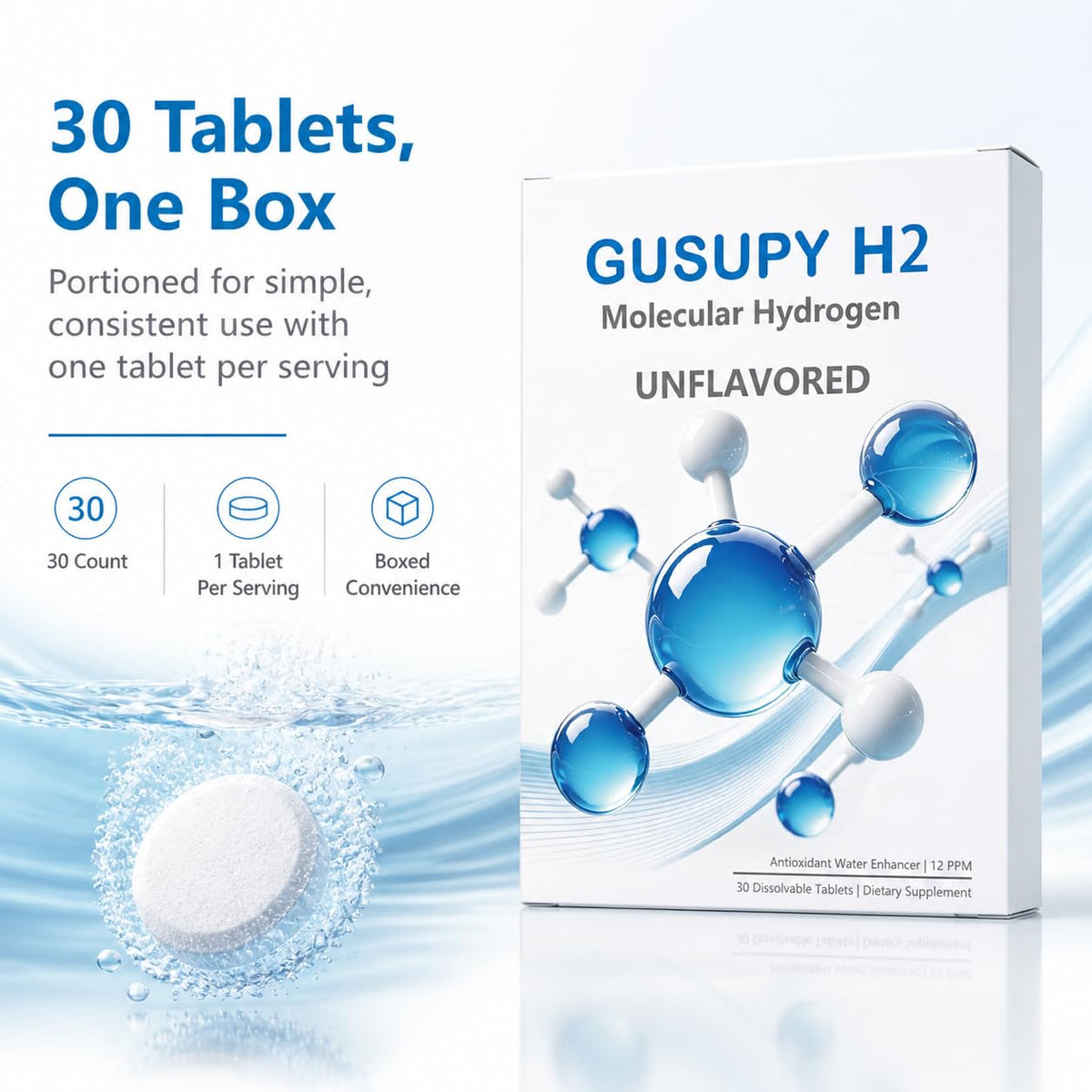 GUSUPY comprimés effervescents de magnésium 12 PPM H2 comprimés en gros plan