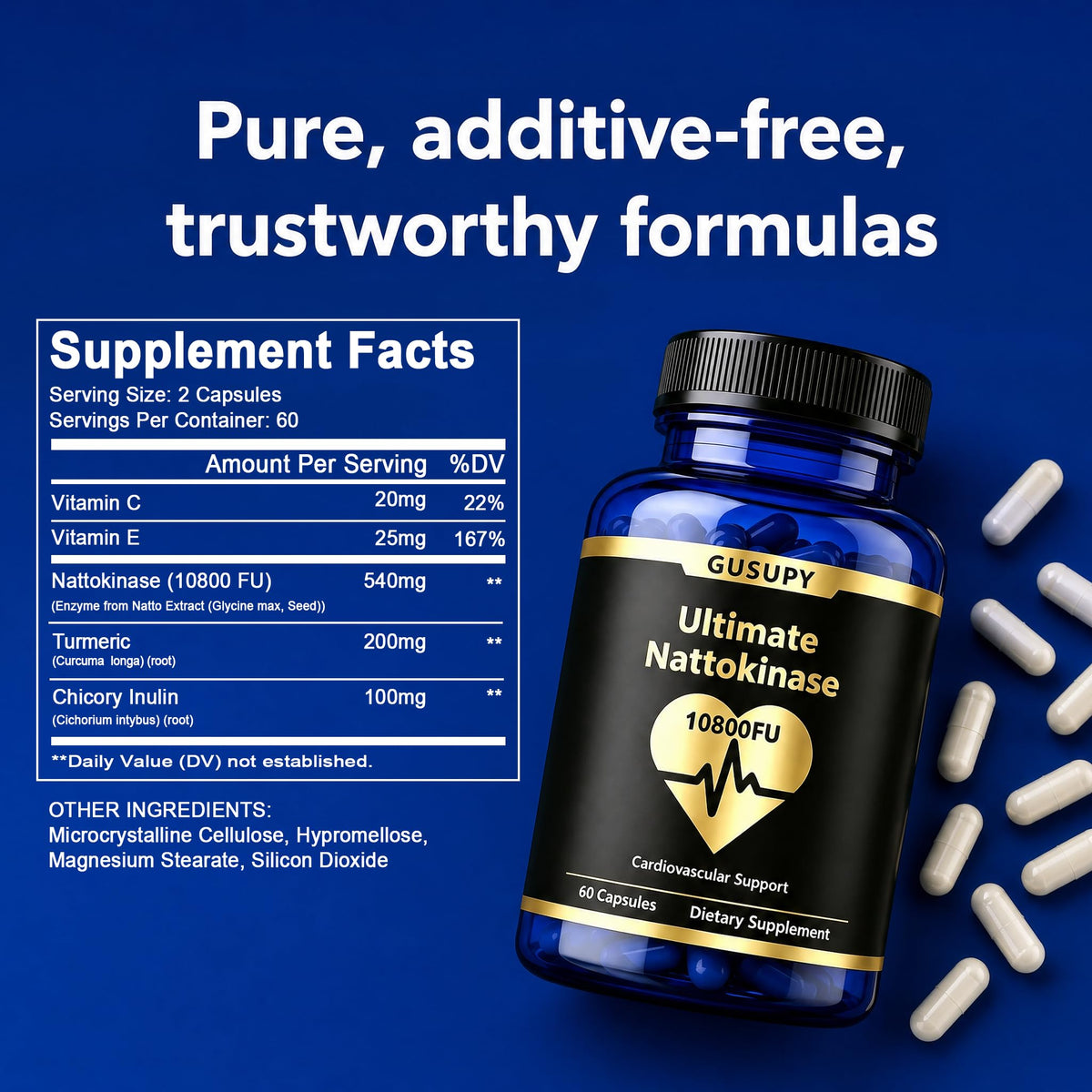 GUSUPY Nattokinase capsules avec un verre d'eau