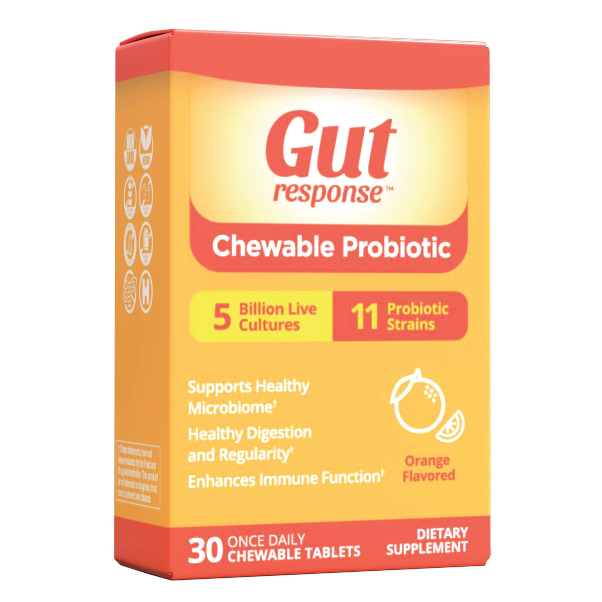 Gut Response Probiotique à Mâcher 30 comprimés orange face avant