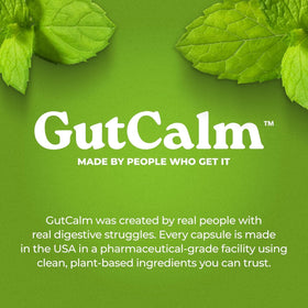 GutCalm capsules d'huile de menthe poivrée, sur un fond blanc