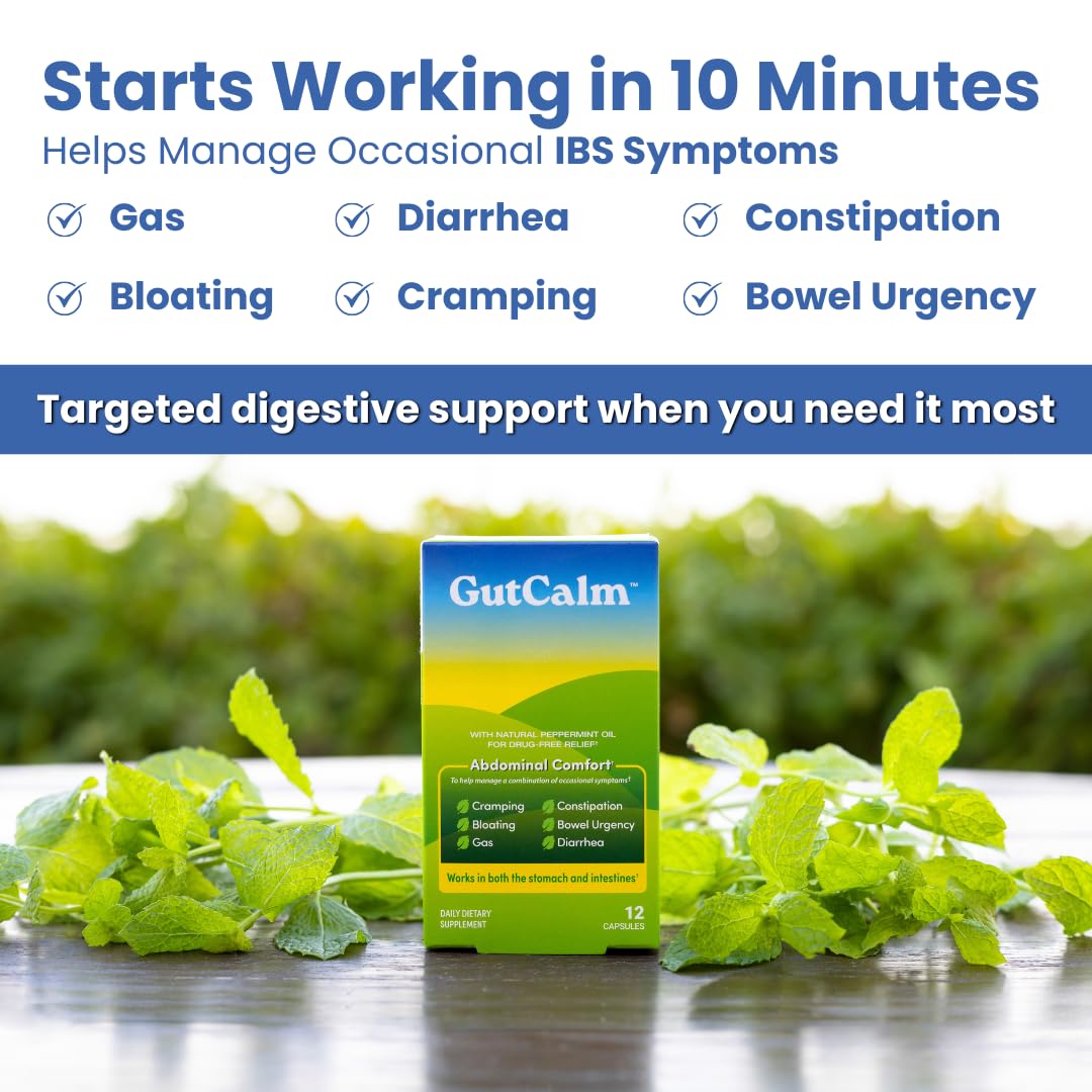 GutCalm capsules d'huile de menthe poivrée, vue arrière