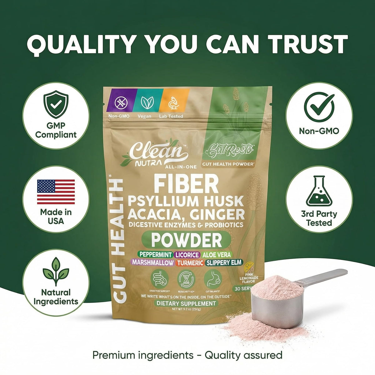 GutResto Clean Nutraceuticals en poudre avec cuillère doseuse