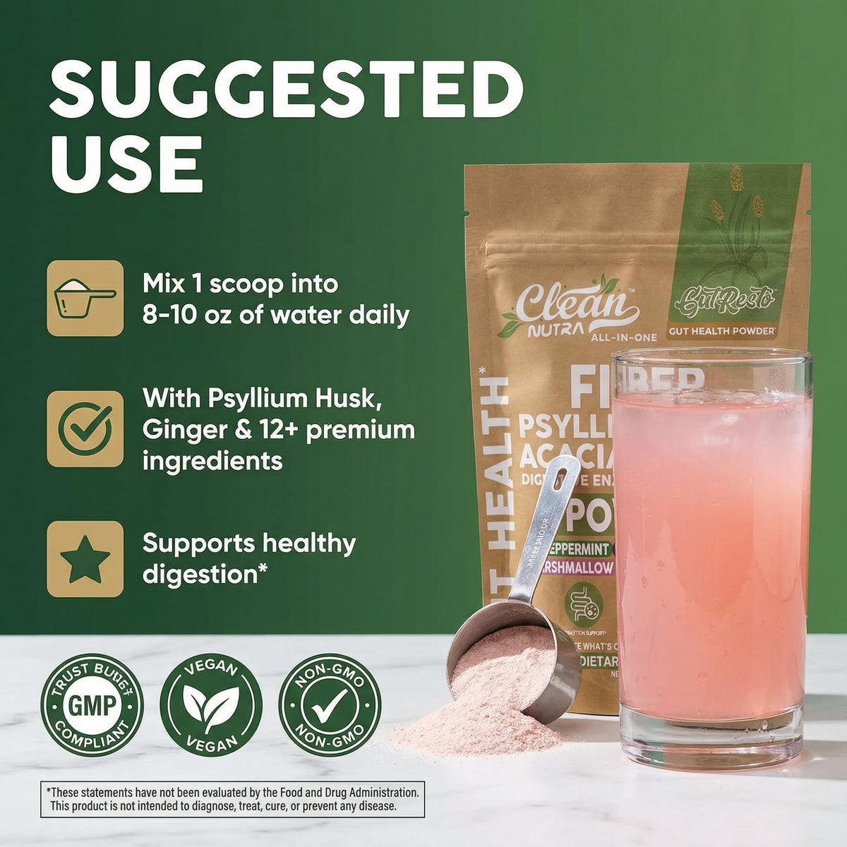 GutResto Clean Nutraceuticals poudre mélangée dans un smoothie