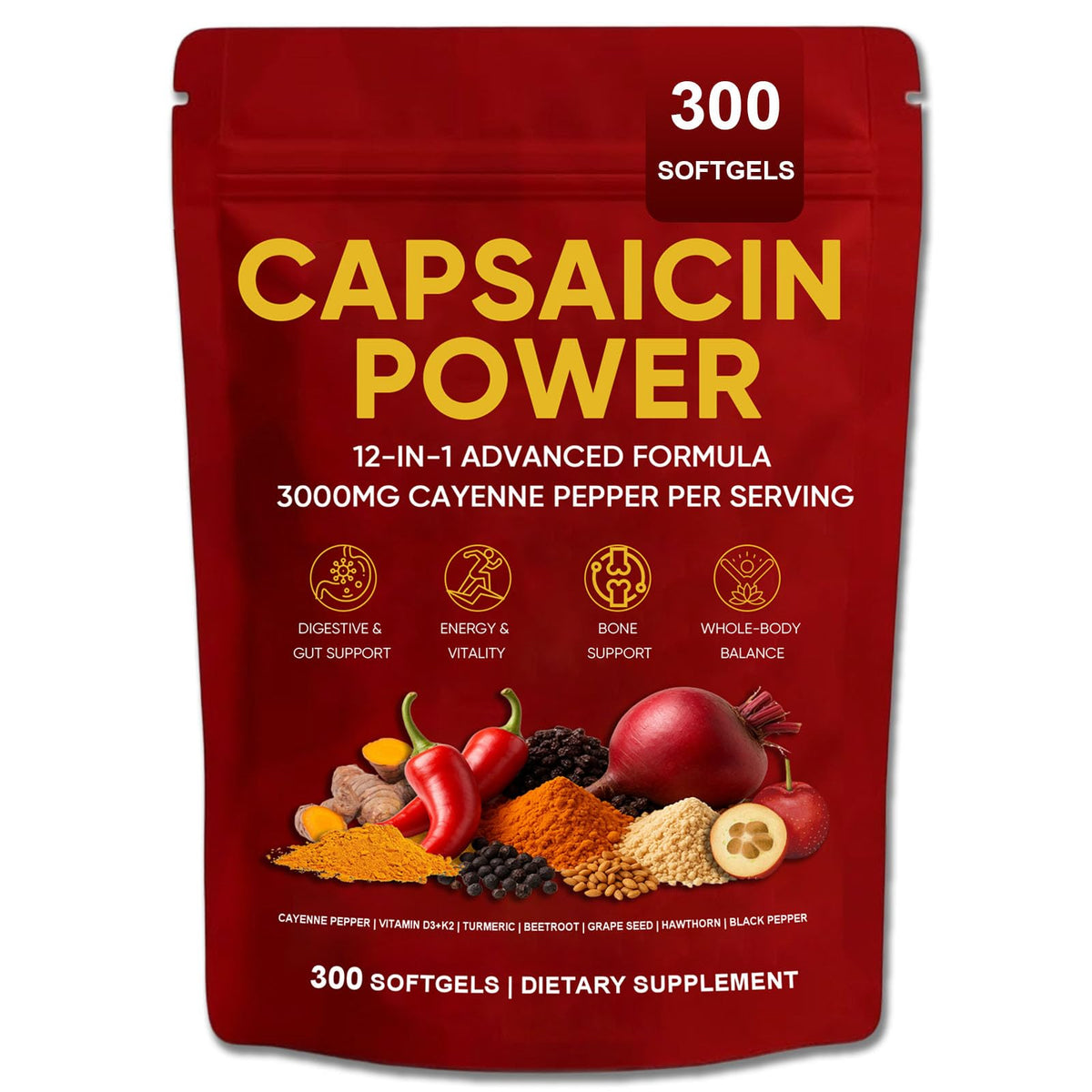 GXSAE Capsaicin Power flacon de 300 gélules de poivre de Cayenne