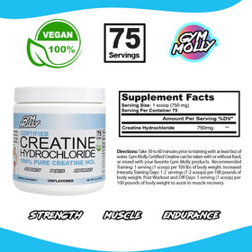 Gym Molly Poudre de Créatine Hydrochlorure 100g sur une table de gym