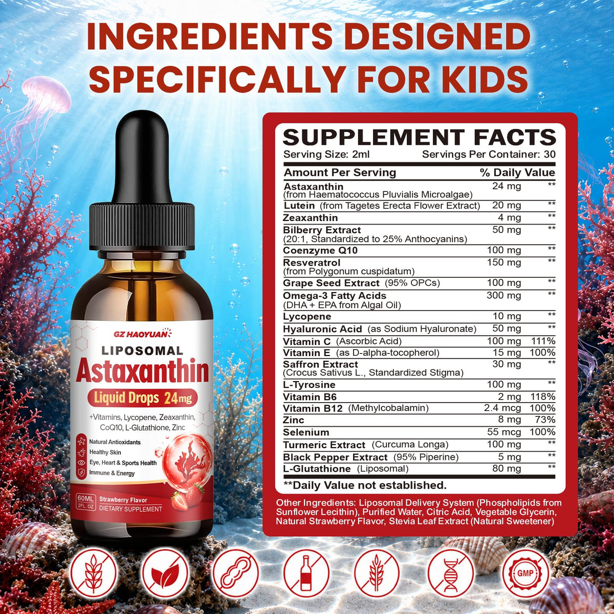 GZ HAOYUAN Astaxanthin Liposomal 24mg 2oz flacon arrière