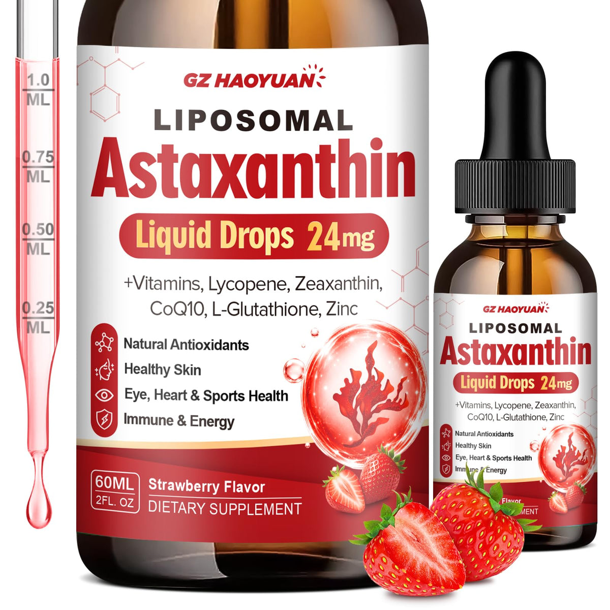 GZ HAOYUAN Astaxanthin Liposomal 24mg 2oz flacon avant