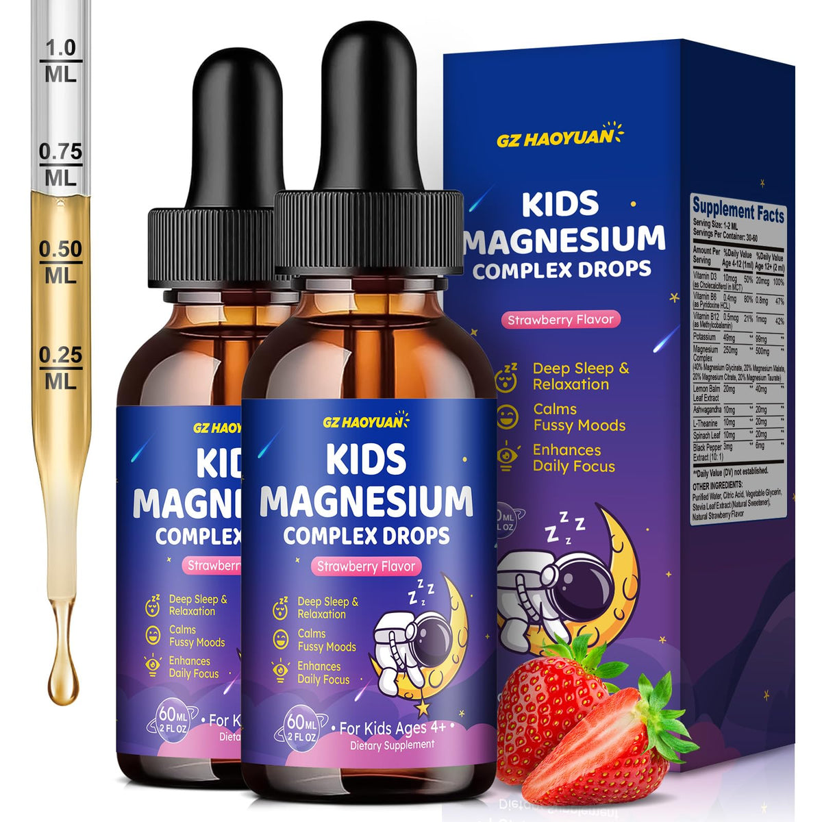 GZ HAOYUAN Complément Alimentaire Magnésium 4 en 1 Enfants Flacon de 120 ml