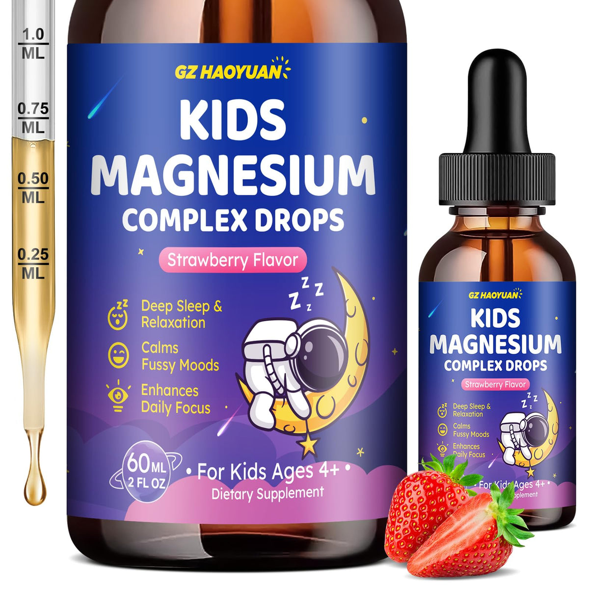 GZ HAOYUAN Complément Alimentaire Magnésium Liquide Fraise 150g vue avant