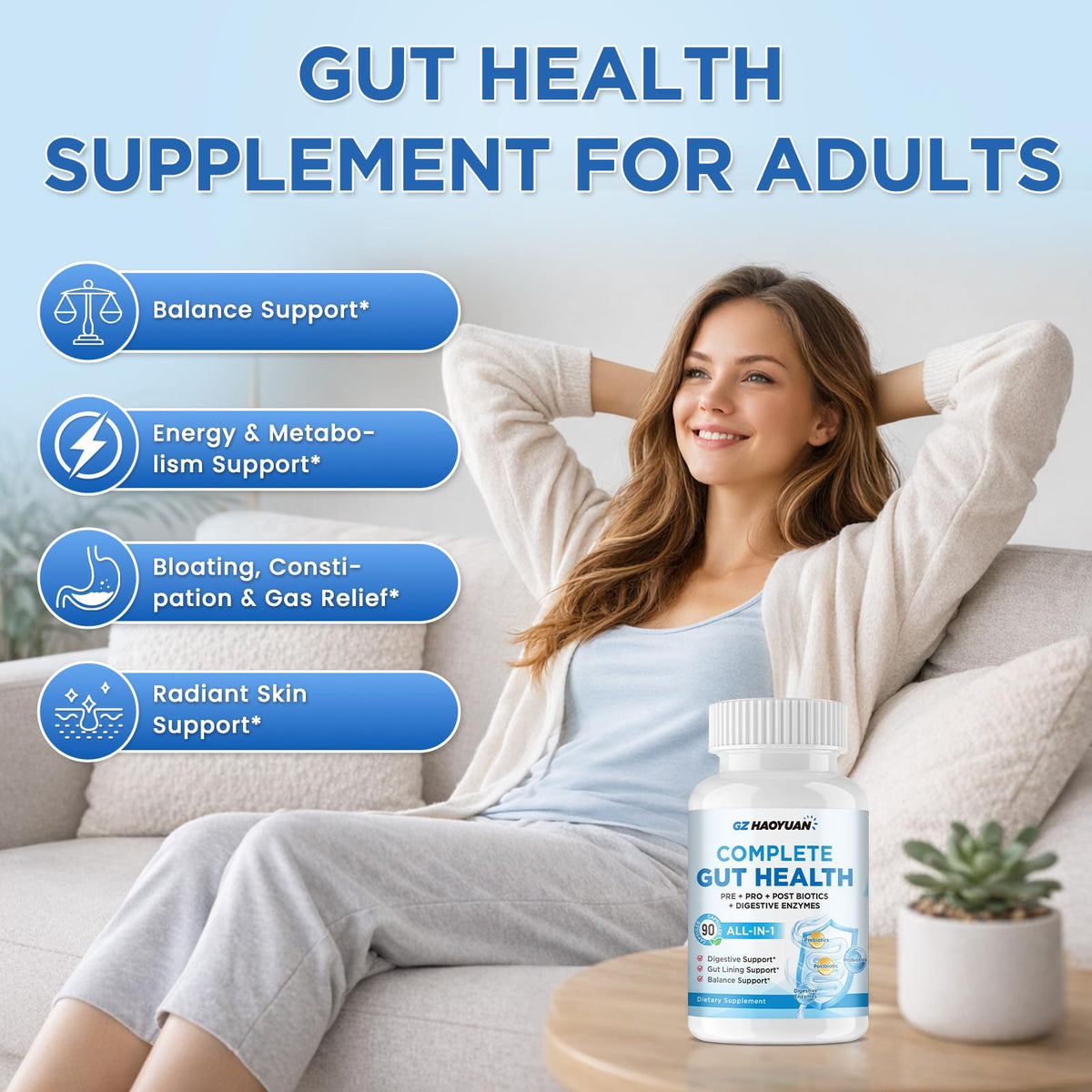 GZ HAOYUAN Complément Alimentaire Santé Intestinale capsules sur une table
