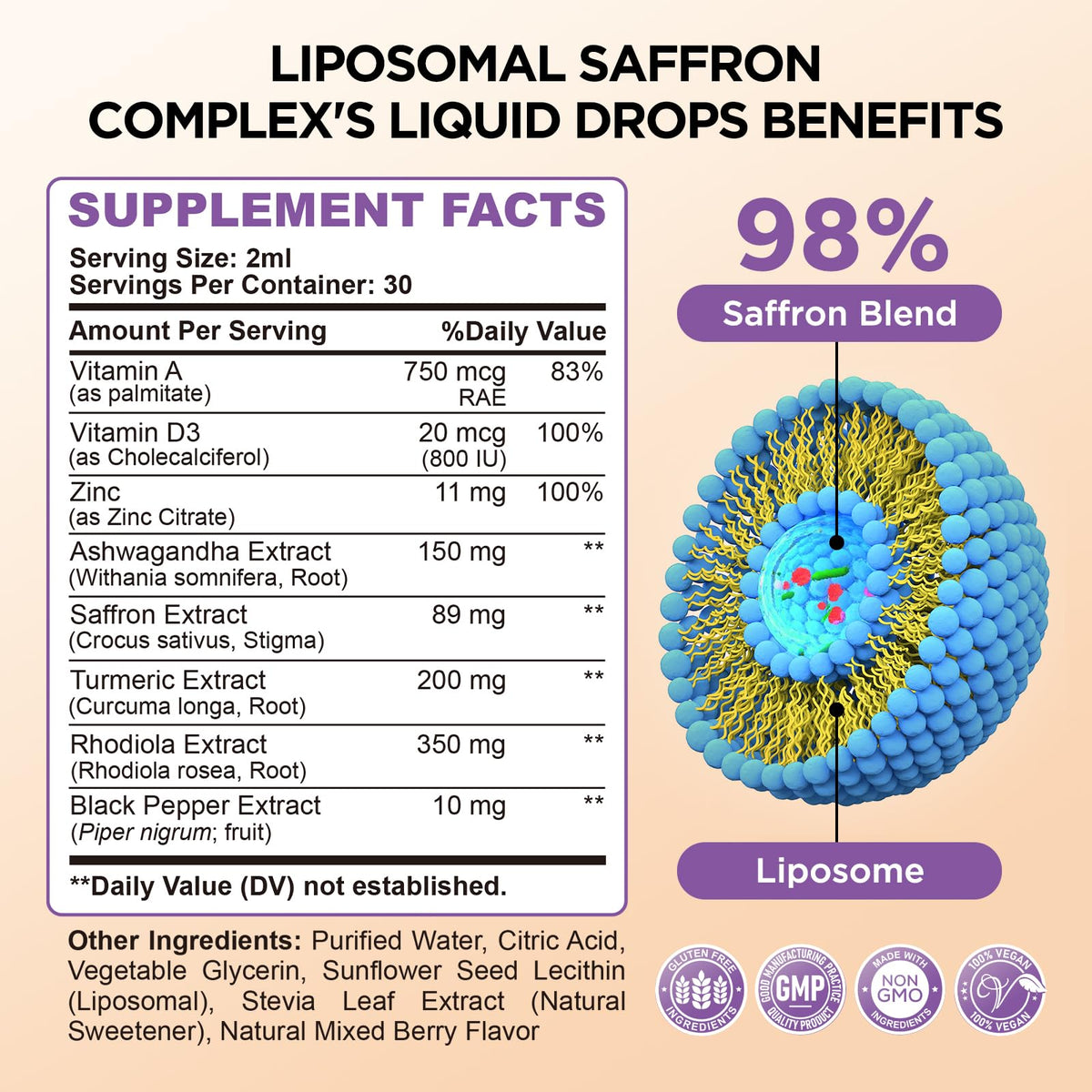 GZ HAOYUAN Complément Liposomal Safran avec fruits rouges en arrière-plan