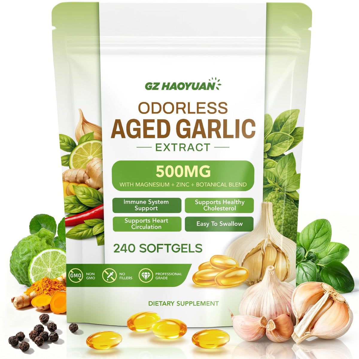 GZ HAOYUAN Extrait d'Ail Vieilli Capsules, paquet avant