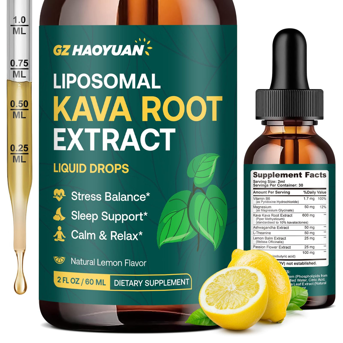 GZ HAOYUAN Gouttes de Kava Kava Liposomales 600 mg flacon avant