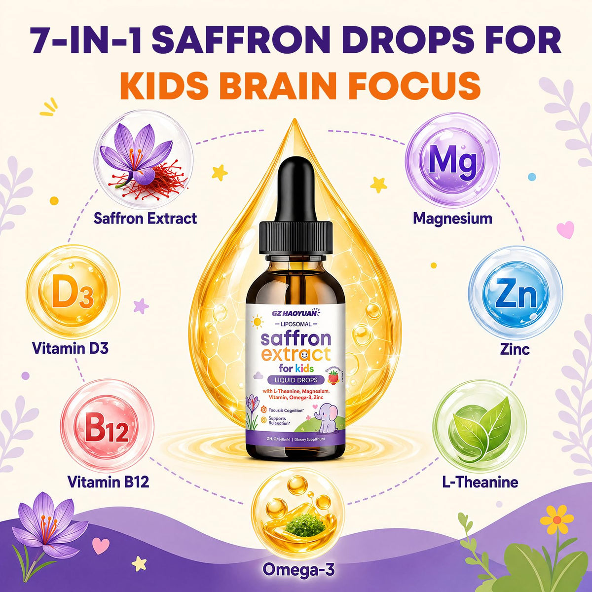GZ HAOYUAN Gouttes de Safran Liposomales pour Enfants 150g vue arrière