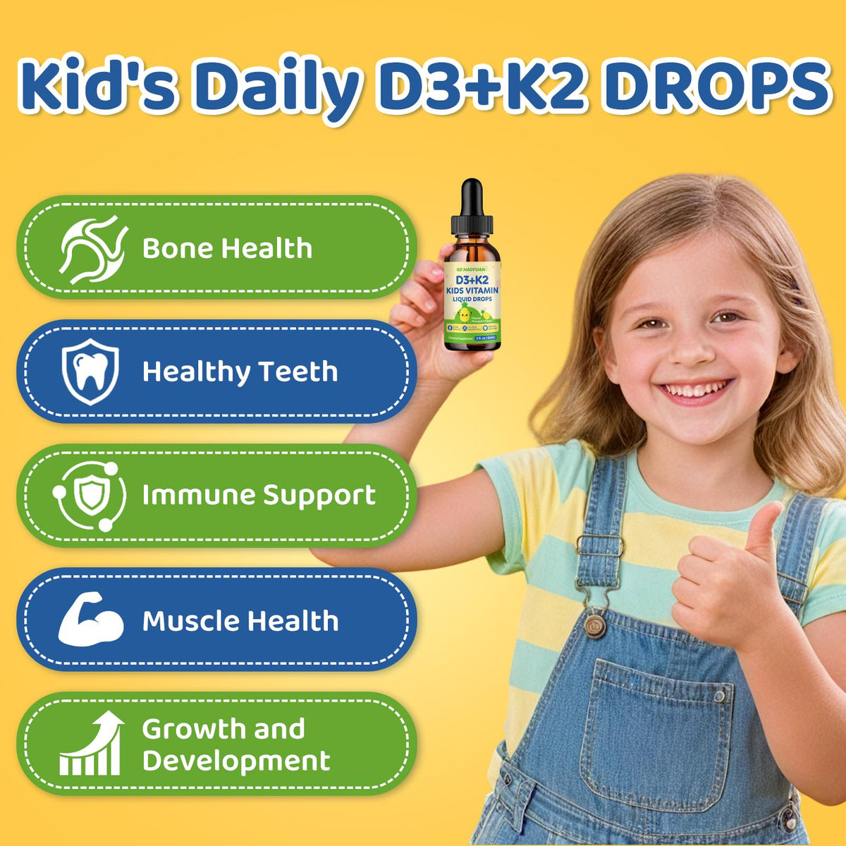 GZ HAOYUAN Gouttes de Vitamine D3 K2 60 ml, gouttes sur une cuillère