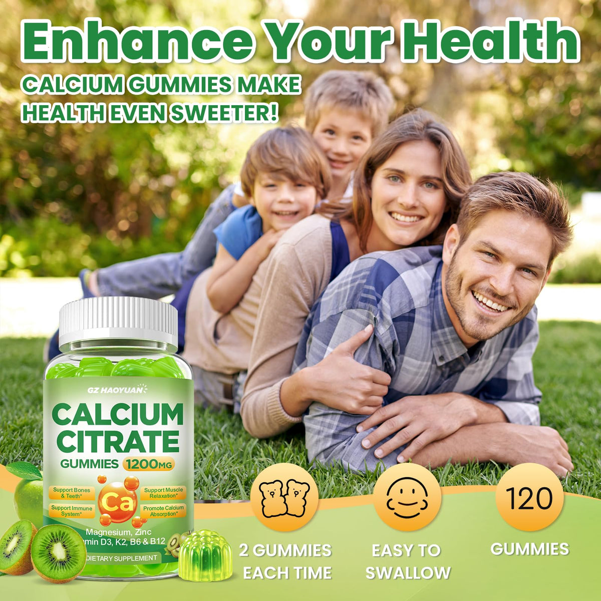 GZ HAOYUAN gummies au citrate de calcium avec vitamines D3 et K2